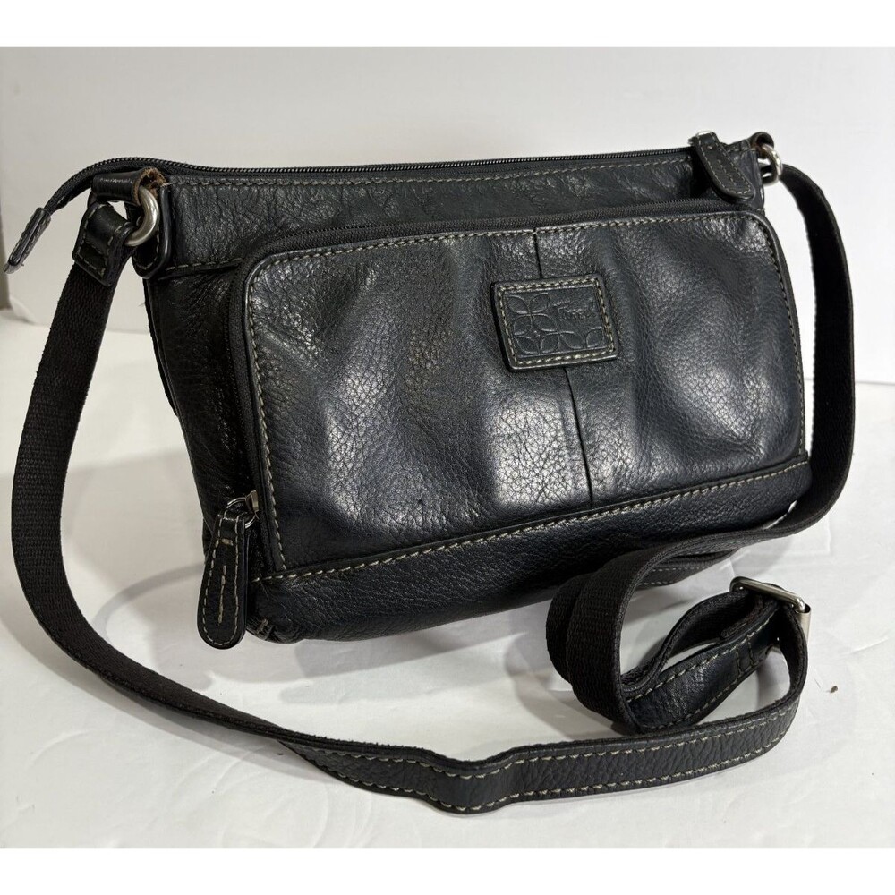 FOSSIL Black Leather Crossbody Messenger Shoulder Bag Vintage